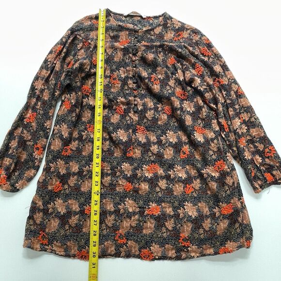 Zara Trafaluc Brown Black Dot Floral Stitch Long Sleeve‎ Blouse Top Womens Small - Picture 7 of 8